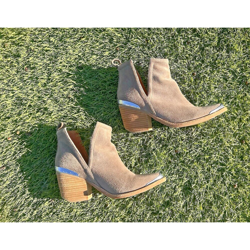 Jeffrey Campbell Cromwell Suede Western Cutout Boots Taupe Silver 6.5
